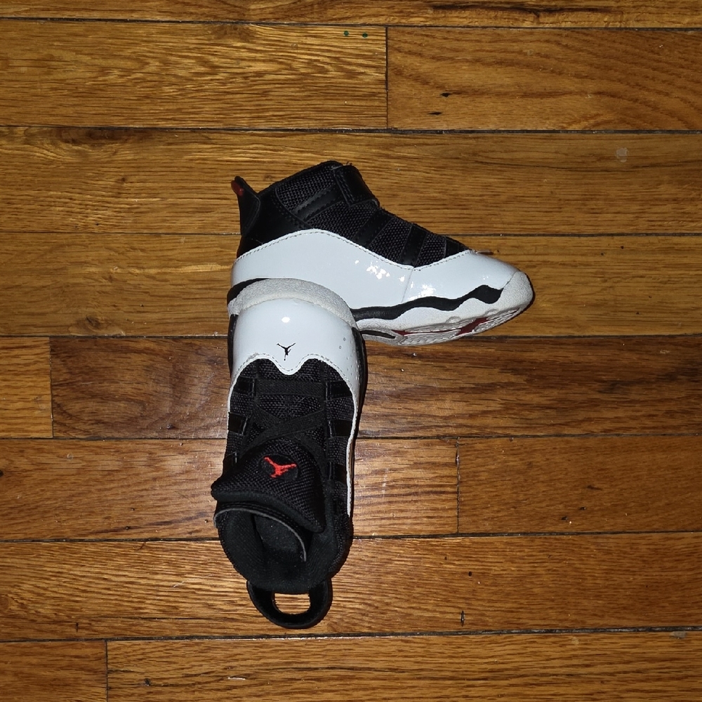 Kids Black and White Sneakers with Red Accents